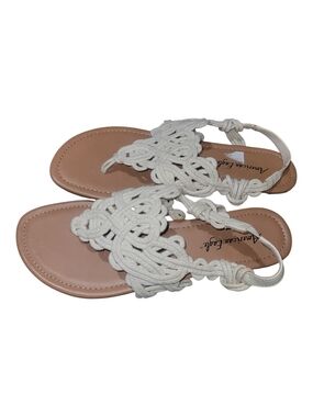 American Eagle White Braided Rope T-Strap Flat Sandals NWOT Size 6
